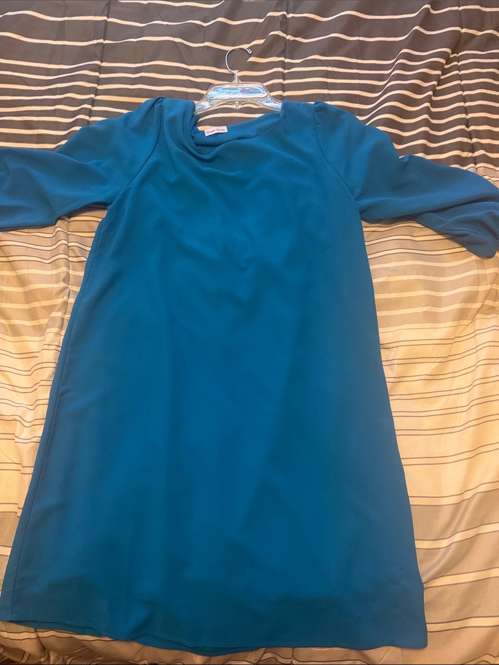 Elegant Blue Long-Sleeve A-Line Dress